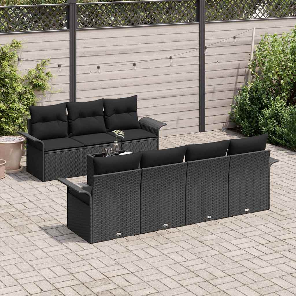 vidaXL Salon de jardin avec coussins 8 pcs Noir Résine tressée
