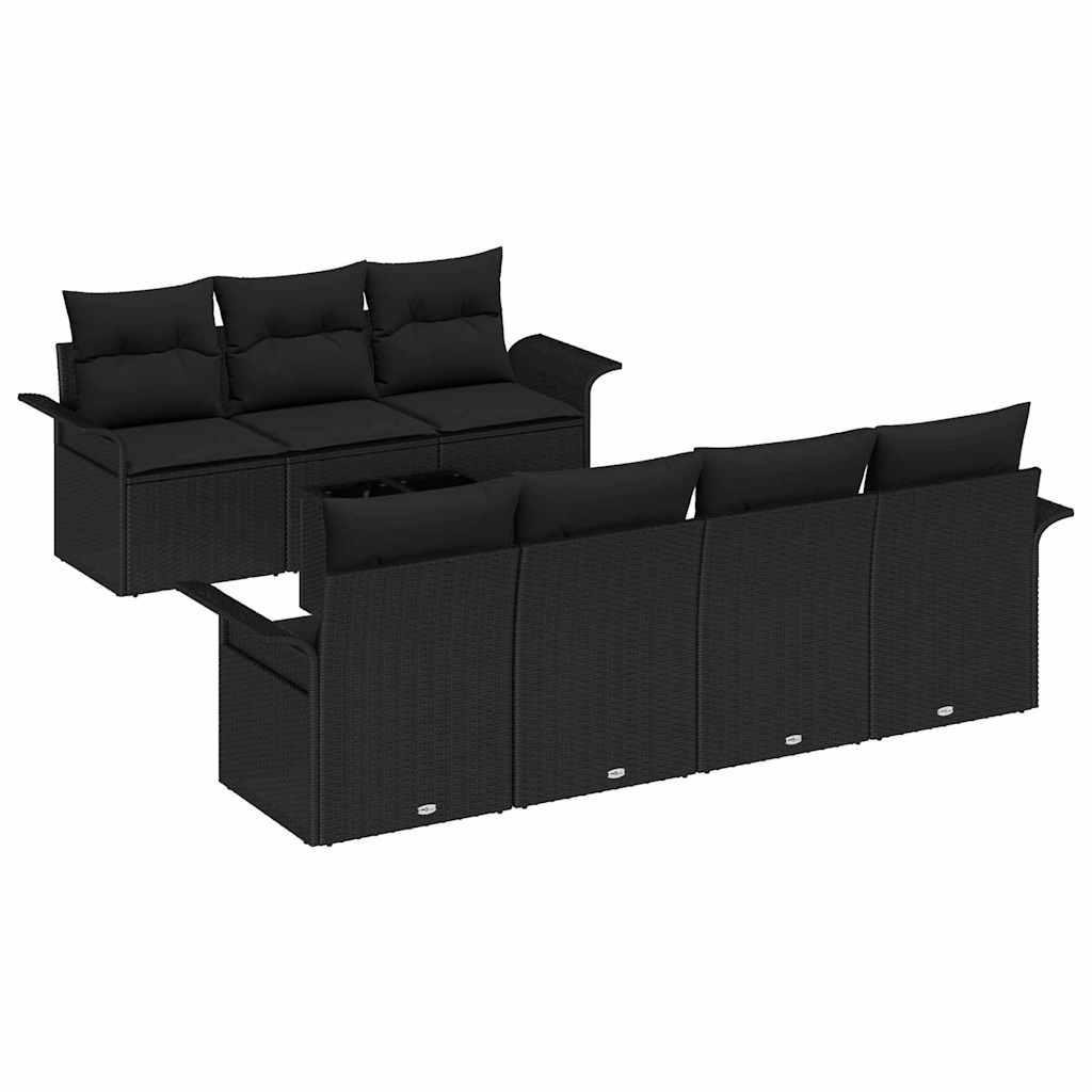 vidaXL Salon de jardin avec coussins 8 pcs Noir Résine tressée