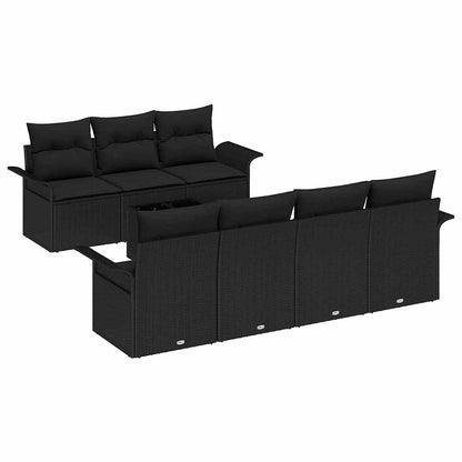 vidaXL Salon de jardin avec coussins 8 pcs Noir Résine tressée