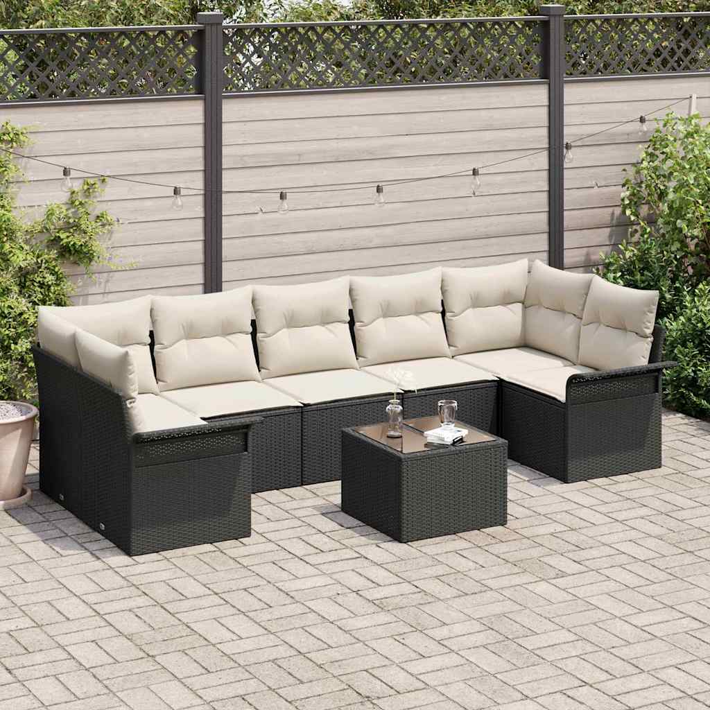 Gartensofa-set mit Kissen 8 pcs Schwarz und Creme Poly-Rattan