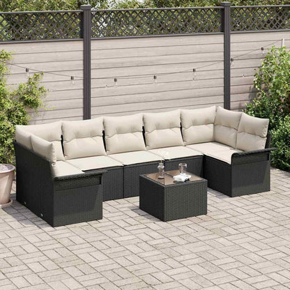 Gartensofa-set mit Kissen 8 pcs Schwarz und Creme Poly-Rattan