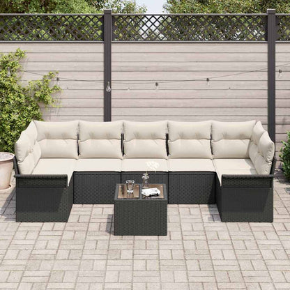 Gartensofa-set mit Kissen 8 pcs Schwarz und Creme Poly-Rattan