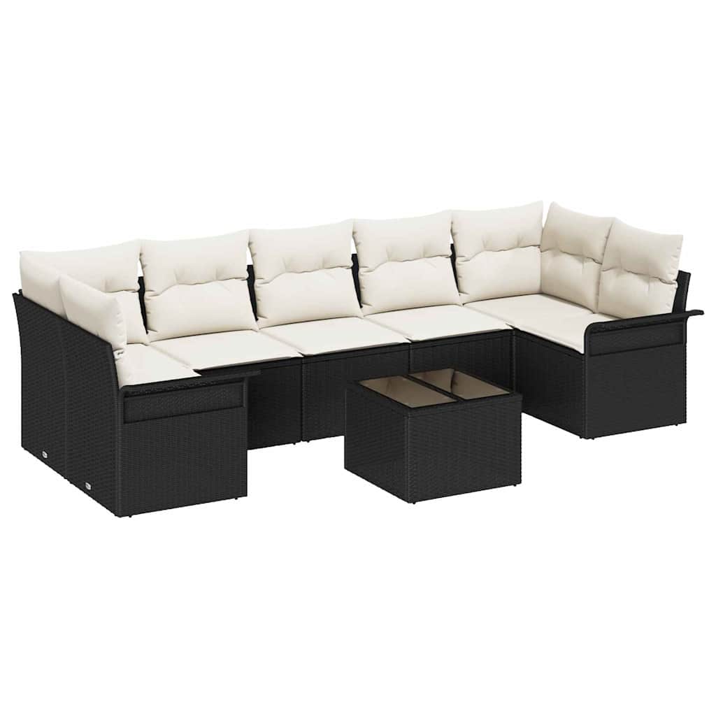 Gartensofa-set mit Kissen 8 pcs Schwarz und Creme Poly-Rattan