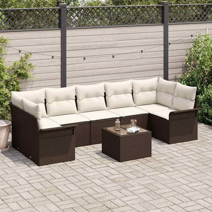 vidaXL Ensemble de canapés de jardin avec coussins 8 pcs Marron et crème Poly-rotin