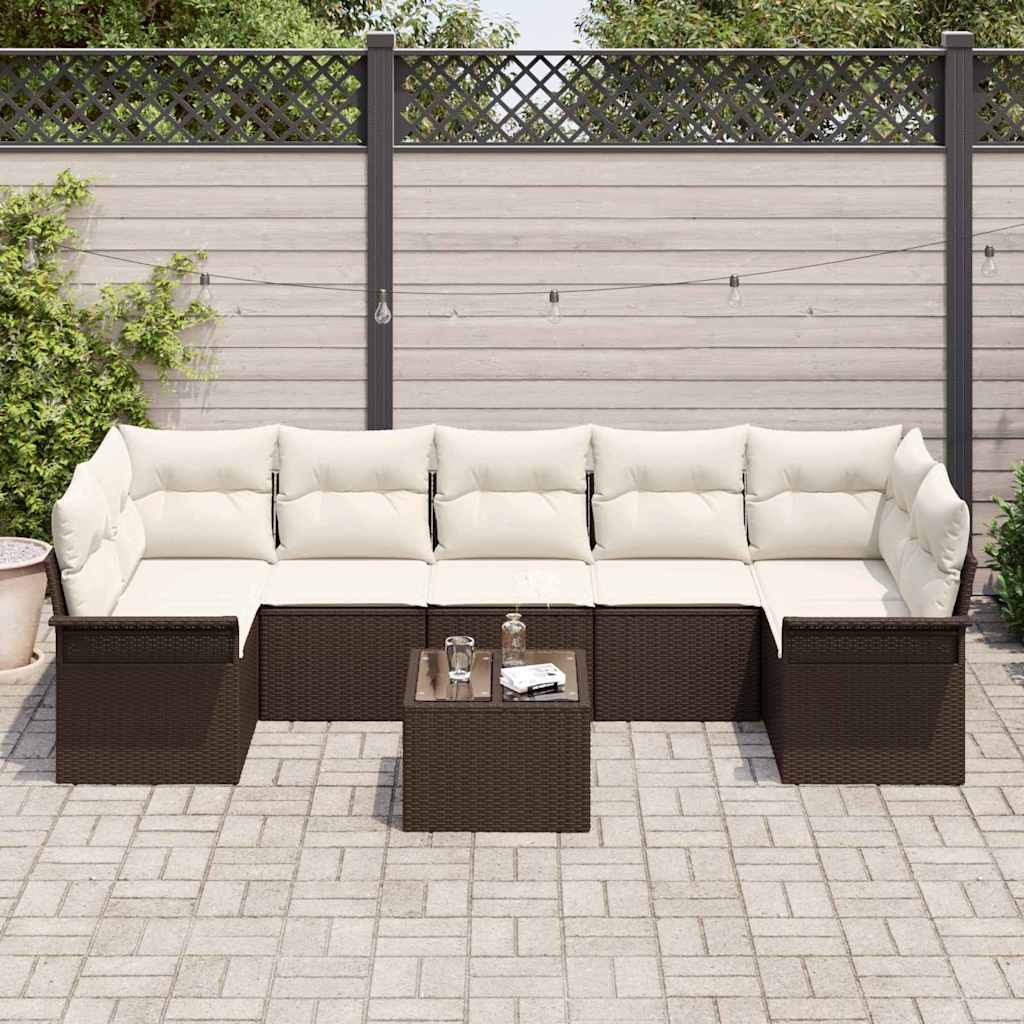 vidaXL Ensemble de canapés de jardin avec coussins 8 pcs Marron et crème Poly-rotin
