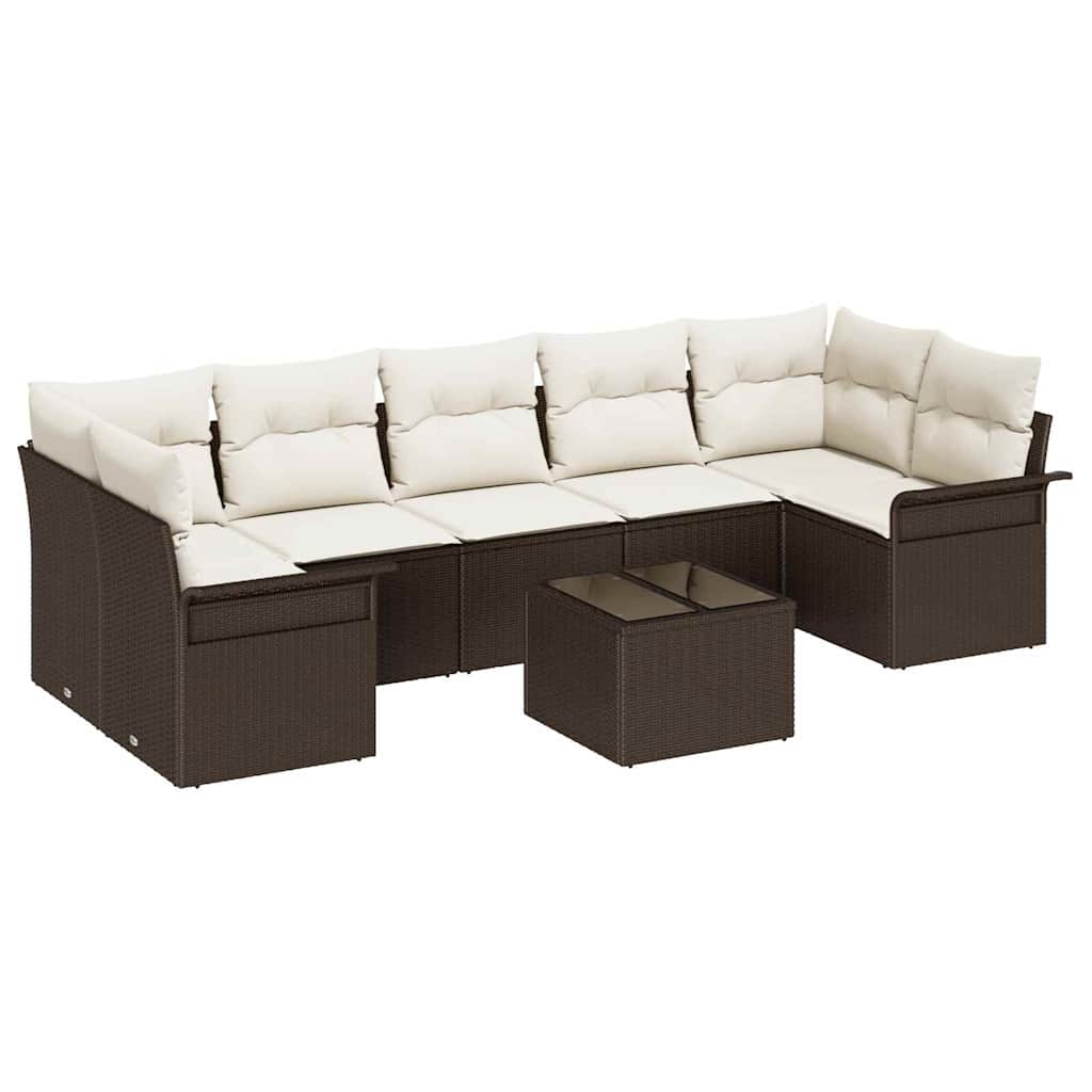 vidaXL Ensemble de canapés de jardin avec coussins 8 pcs Marron et crème Poly-rotin