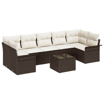 vidaXL Ensemble de canapés de jardin avec coussins 8 pcs Marron et crème Poly-rotin