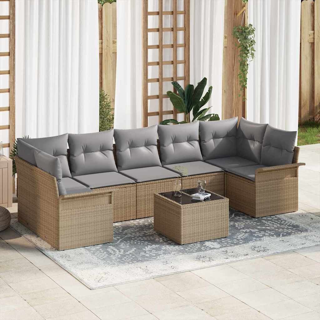 vidaXL Ensemble de canapés de jardin avec coussins 8 pcs Beige et Gris Résine tressée