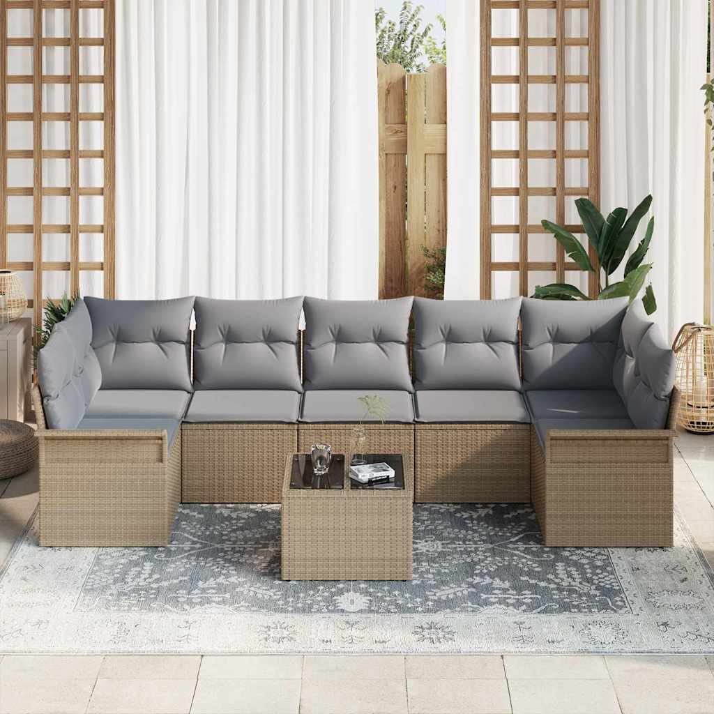vidaXL Ensemble de canapés de jardin avec coussins 8 pcs Beige et Gris Résine tressée