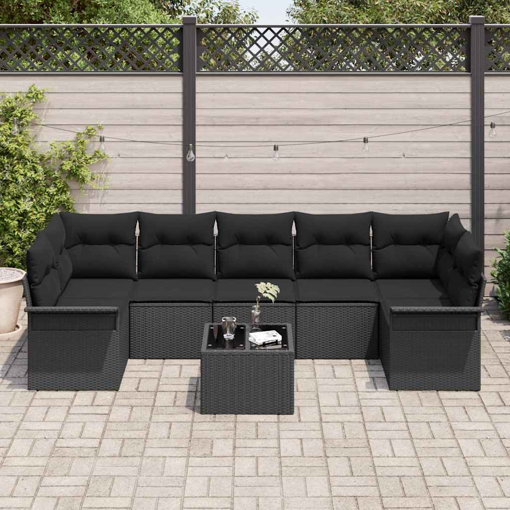 vidaXL Salon de jardin avec coussins 8 pcs Noir Résine tressée
