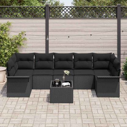 vidaXL Salon de jardin avec coussins 8 pcs Noir Résine tressée