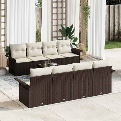 Garten-Sofa-Set mit Kissen mit Speicher 9 pcs Braun und Creme