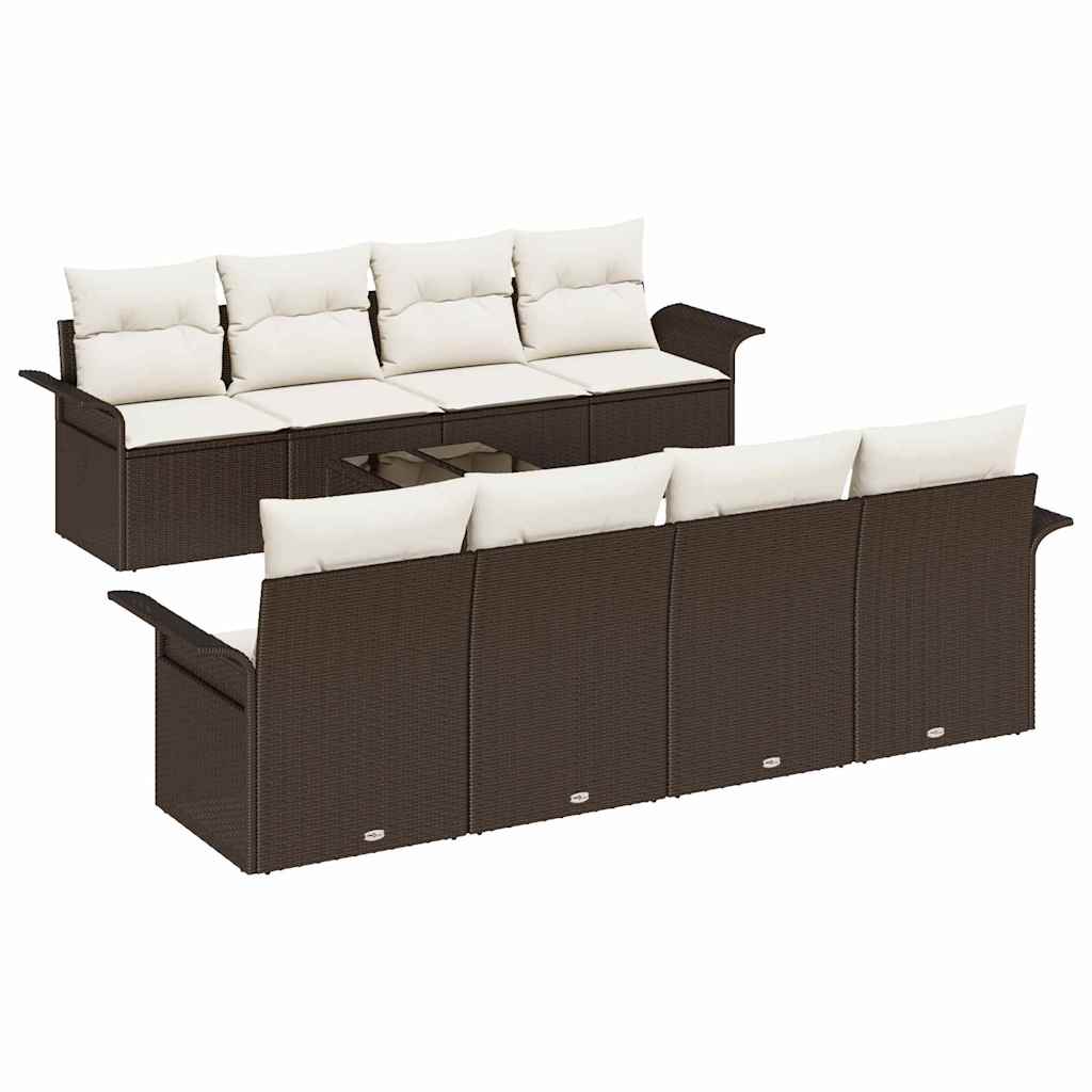 Garten-Sofa-Set mit Kissen mit Speicher 9 pcs Braun und Creme