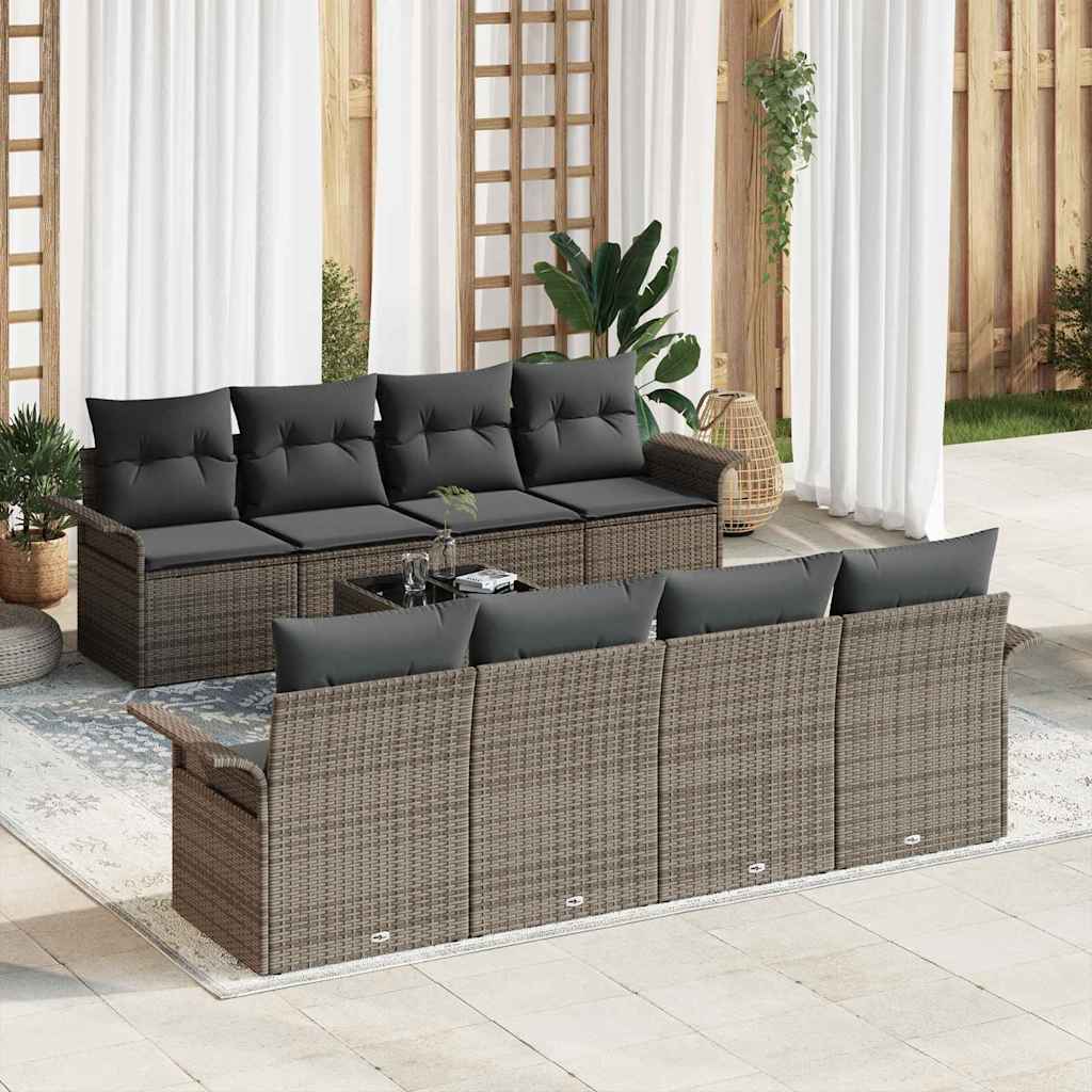 vidaXL Garten-Sofa-Set 9 pcs Grau Poly-Rattan und Stahl und Glas