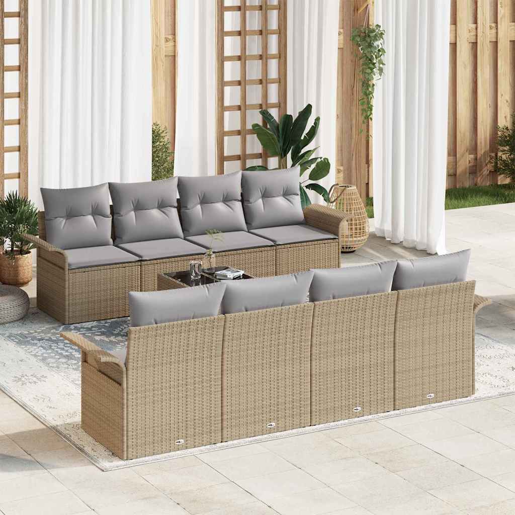 Gartensofa-set mit Kissen 9 pcs Beige und Grau Poly-Rattan