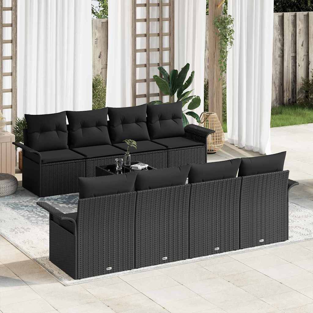 vidaXL Salon de jardin avec coussins 9 pcs Résine tressée noir