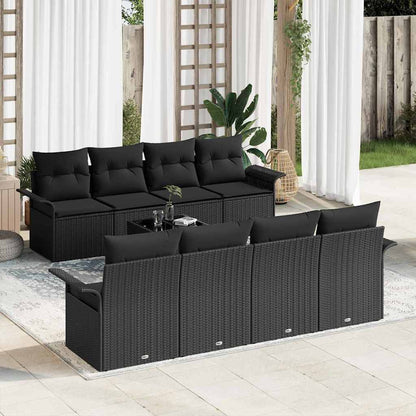 vidaXL Salon de jardin avec coussins 9 pcs Résine tressée noir