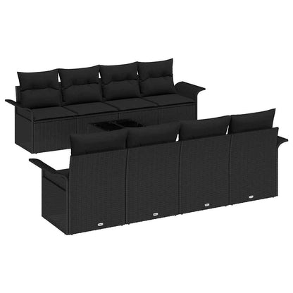 vidaXL Salon de jardin avec coussins 9 pcs Résine tressée noir