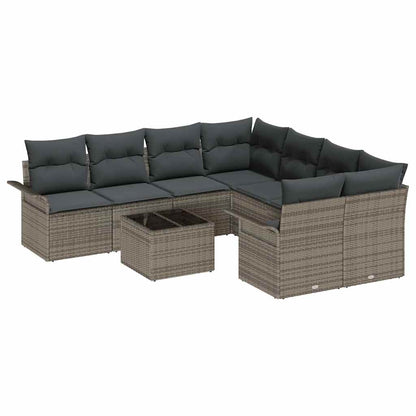 vidaXL Gartensofa-set mit Kissen mit Speicher 9 pcs Grau Poly-Rattan