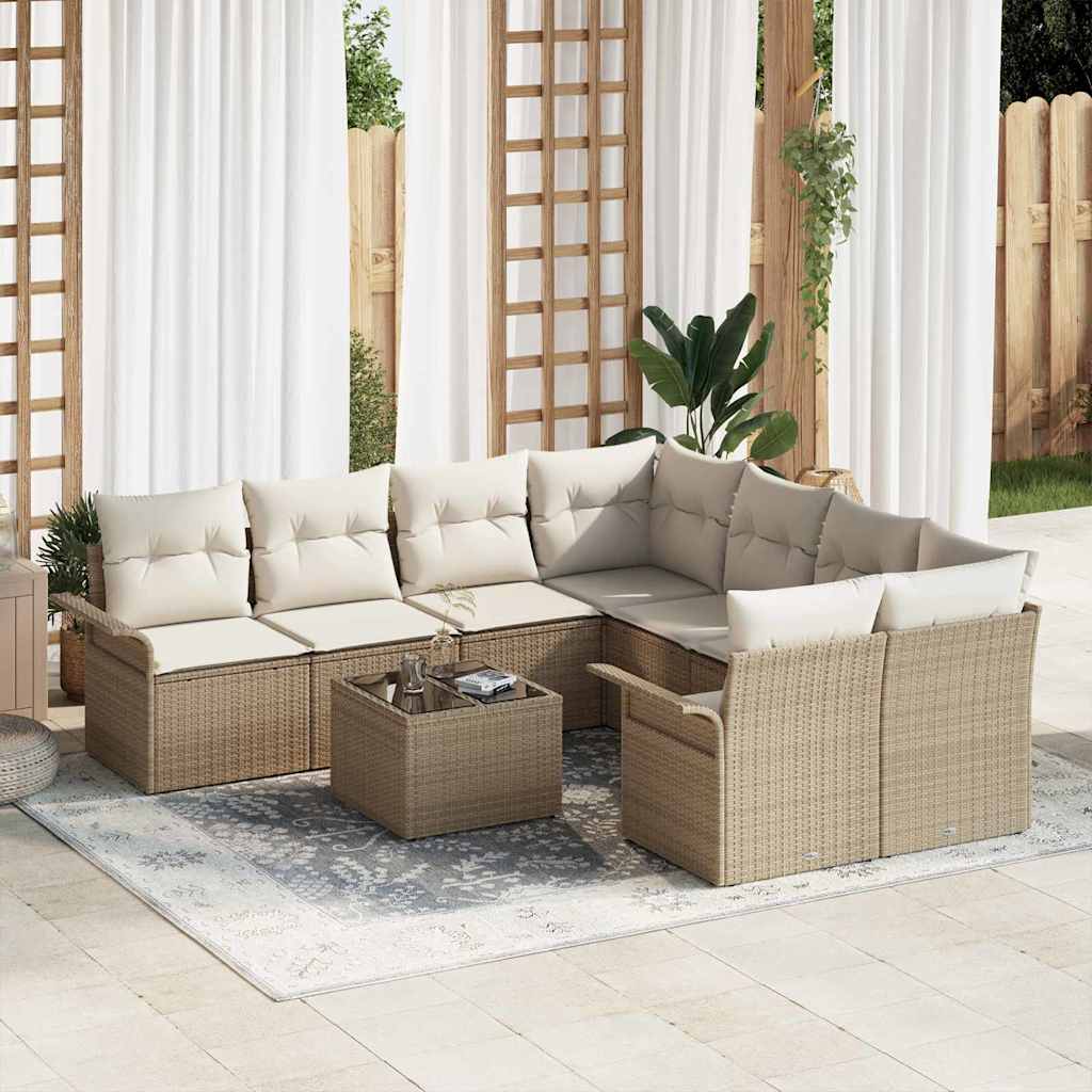vidaXL Gartensofa-set mit Kissen 9 pcs Beige und Creme Poly-Rattan