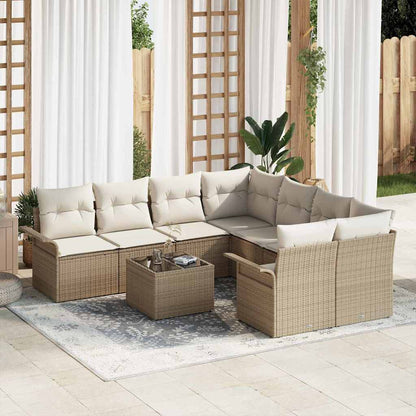 vidaXL Gartensofa-set mit Kissen 9 pcs Beige und Creme Poly-Rattan