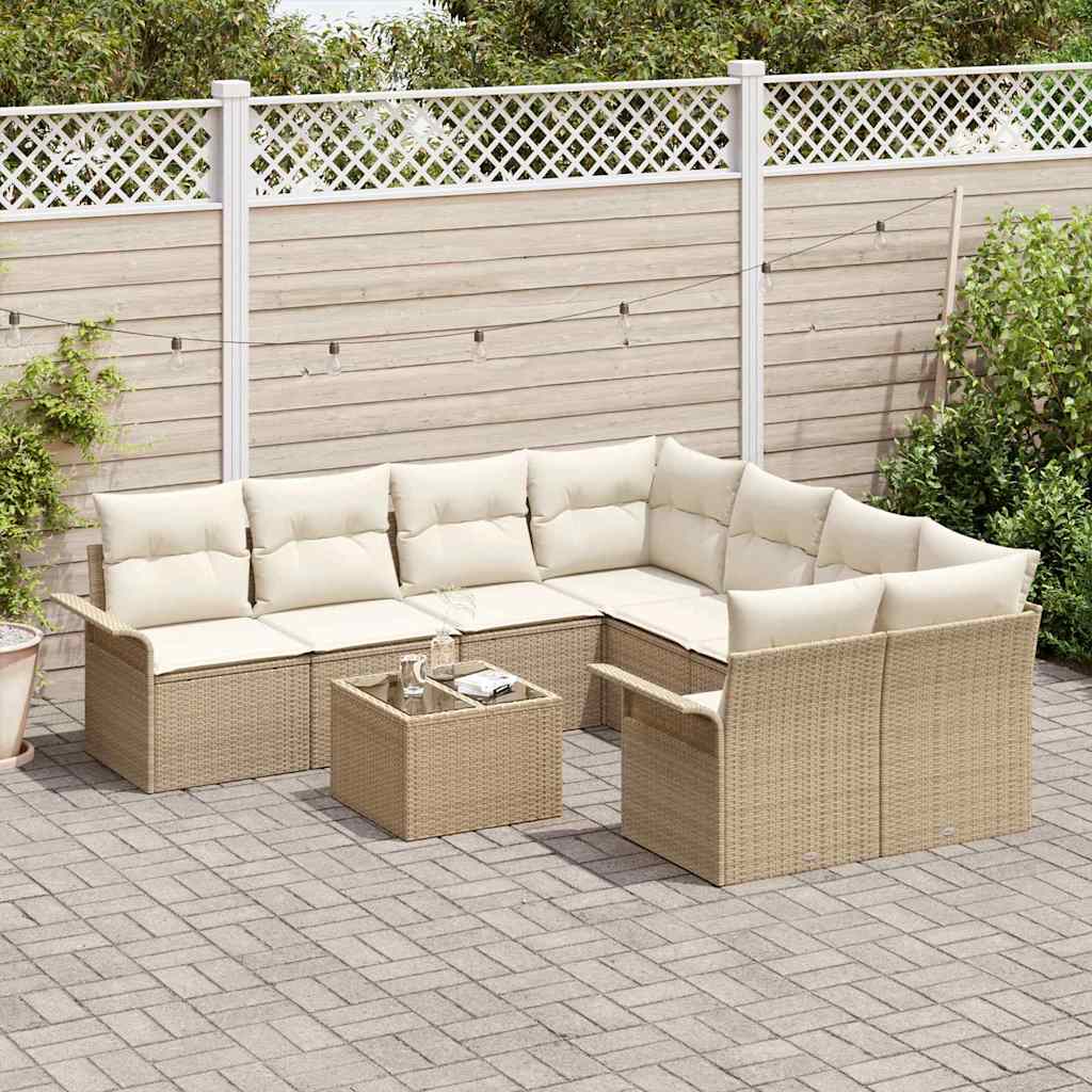 vidaXL Gartensofa-set mit Kissen 9 pcs Beige und Creme Poly-Rattan
