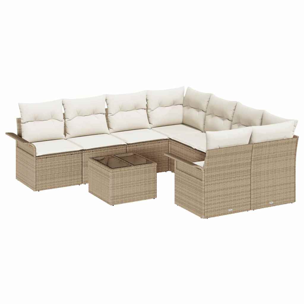 vidaXL Gartensofa-set mit Kissen 9 pcs Beige und Creme Poly-Rattan