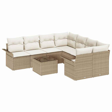 vidaXL Gartensofa-set mit Kissen 9 pcs Beige und Creme Poly-Rattan