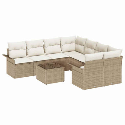 vidaXL Gartensofa-set mit Kissen 9 pcs Beige und Creme Poly-Rattan
