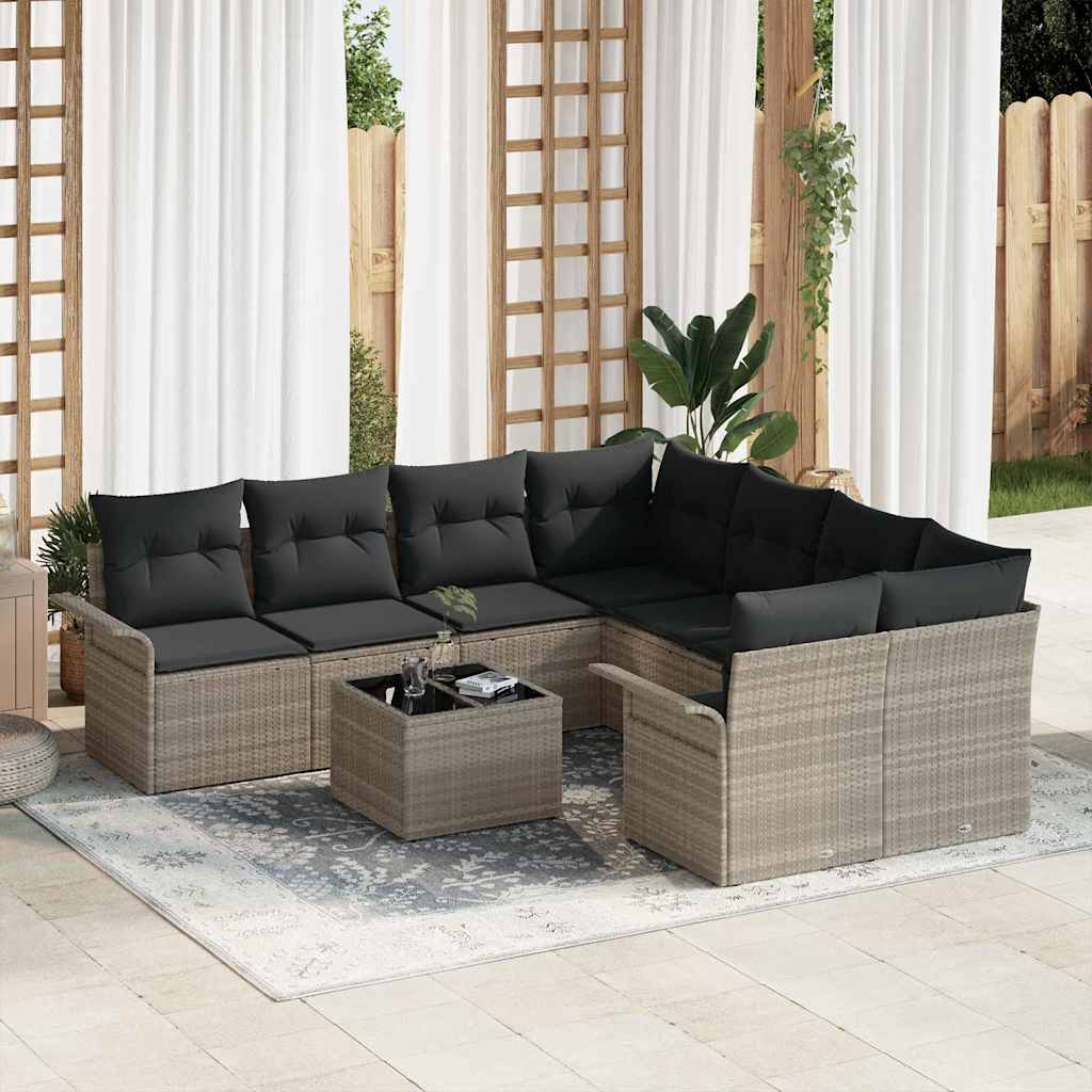 Gartensofa-set 9 pcs Hellgrau und Dunkelgrau Poly-Rattan