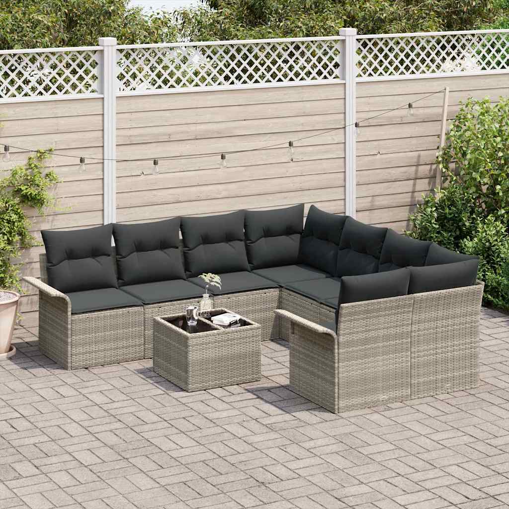 Gartensofa-set 9 pcs Hellgrau und Dunkelgrau Poly-Rattan