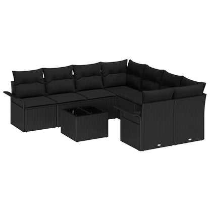 Gartensofa-set mit Kissen 9 pcs Schwarz Poly-Rattan
