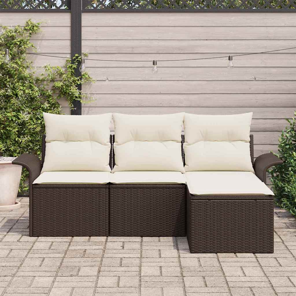 vidaXL Garten-Sofa-Set mit Kissen mit Speicher 4 pcs Braun Poly Rattan
