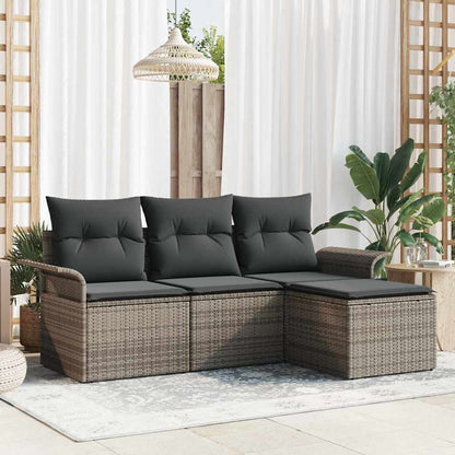 vidaXL Garten-Sofa-Set mit Kissen mit Speicher 4 pcs Grau Poly Rattan