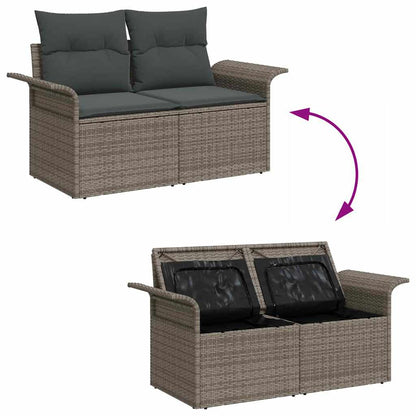 vidaXL Garten-Sofa-Set mit Kissen mit Speicher 4 pcs Grau Poly Rattan