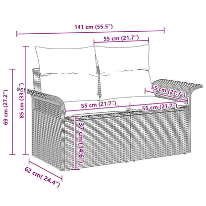 vidaXL Garten-Sofa-Set mit Kissen mit Speicher 4 pcs Grau Poly Rattan