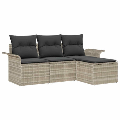 Garten-Sofa-Set mit Kissen 4 pcs Hellgrau Poly Rattan