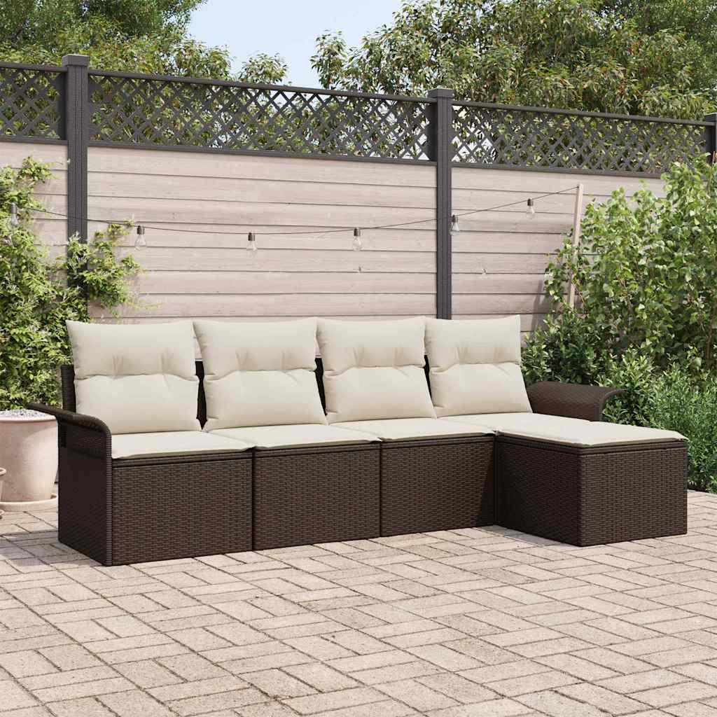 Gartensofa-set mit Kissen mit Speicher 5 pcs Braun Poly-Rattan