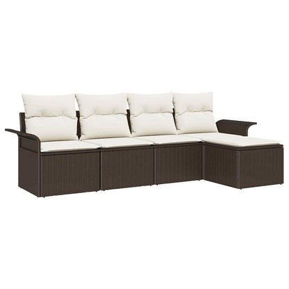 Gartensofa-set mit Kissen mit Speicher 5 pcs Braun Poly-Rattan