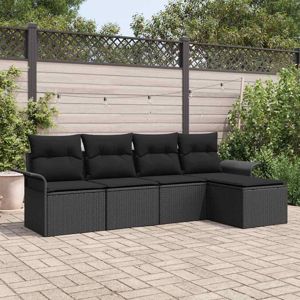 Gartensofa-set mit Kissen 5 pcs Schwarz Poly-Rattan