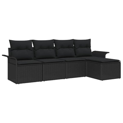 Gartensofa-set mit Kissen 5 pcs Schwarz Poly-Rattan