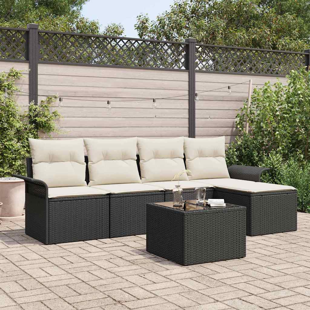 Gartensofa-set mit Kissen 6 pcs Schwarz Poly-Rattan