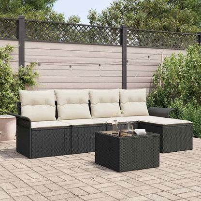 Gartensofa-set mit Kissen 6 pcs Schwarz Poly-Rattan