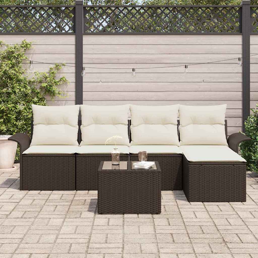 Gartensofa-set mit Kissen mit Speicher 6 pcs Braun Poly-Rattan