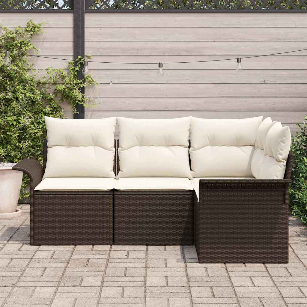 Gartensofa-set mit Speicher 4 pcs Braun Poly-Rattan