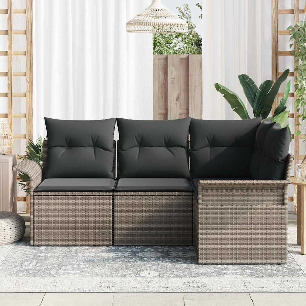 Gartensofa-set mit Speicher 4 pcs Grau Poly-Rattan