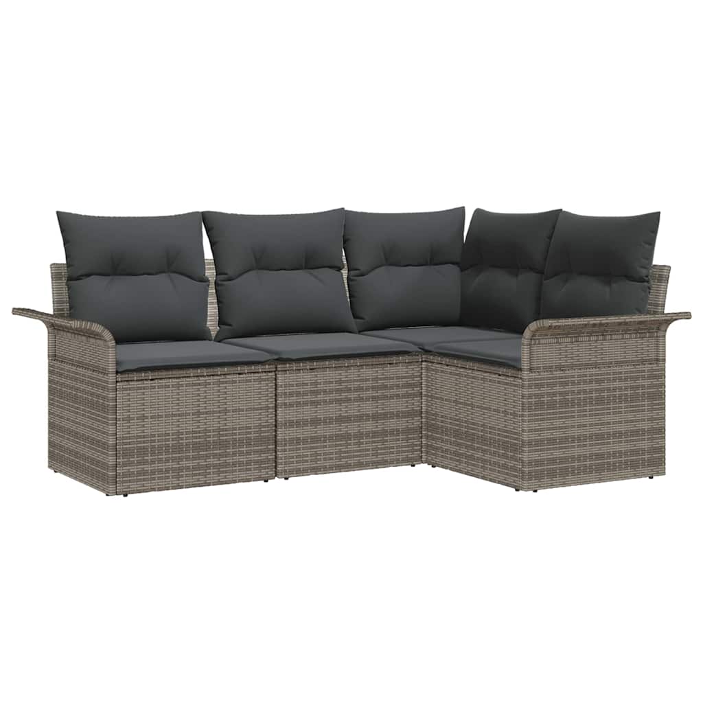 Gartensofa-set mit Speicher 4 pcs Grau Poly-Rattan