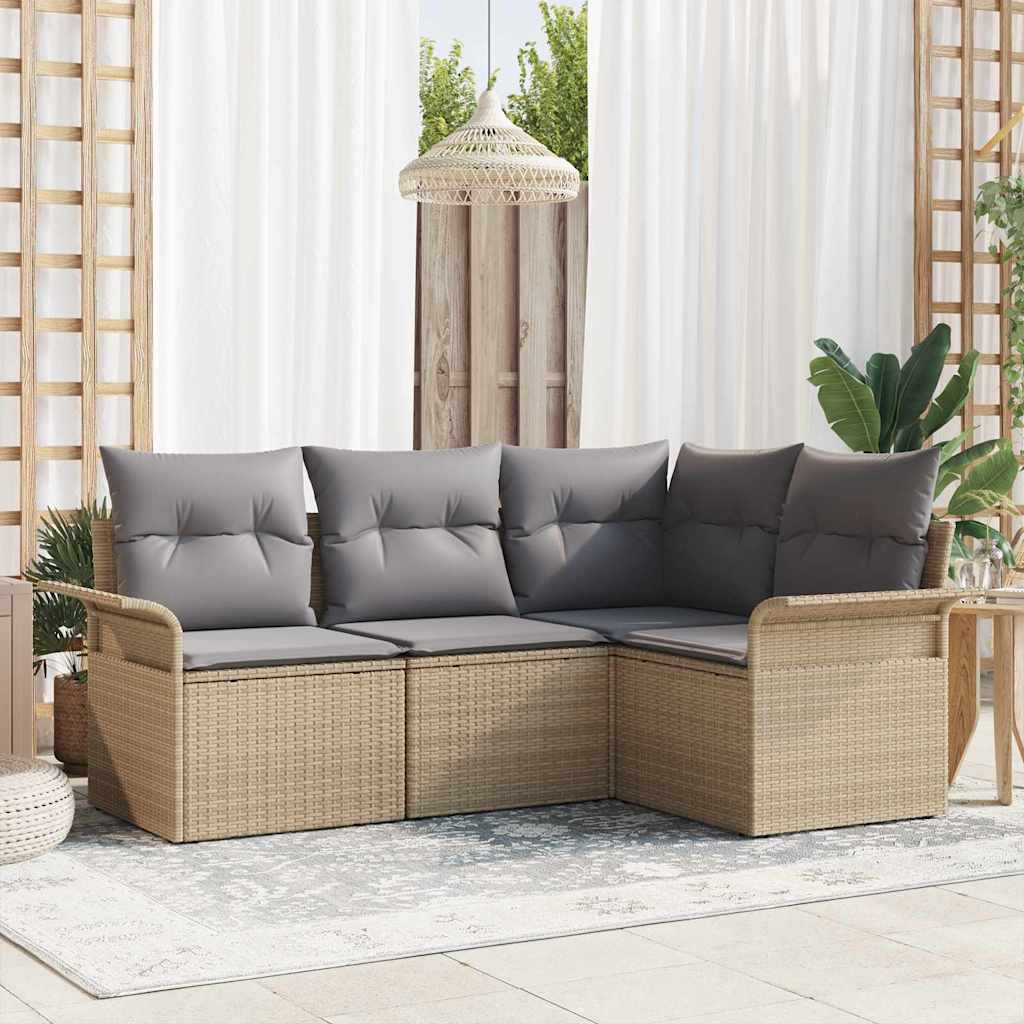 Gartensofa-set mit Speicher 4 pcs Beige Poly-Rattan
