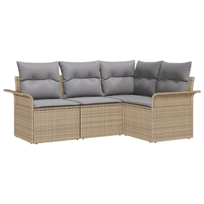 Gartensofa-set mit Speicher 4 pcs Beige Poly-Rattan