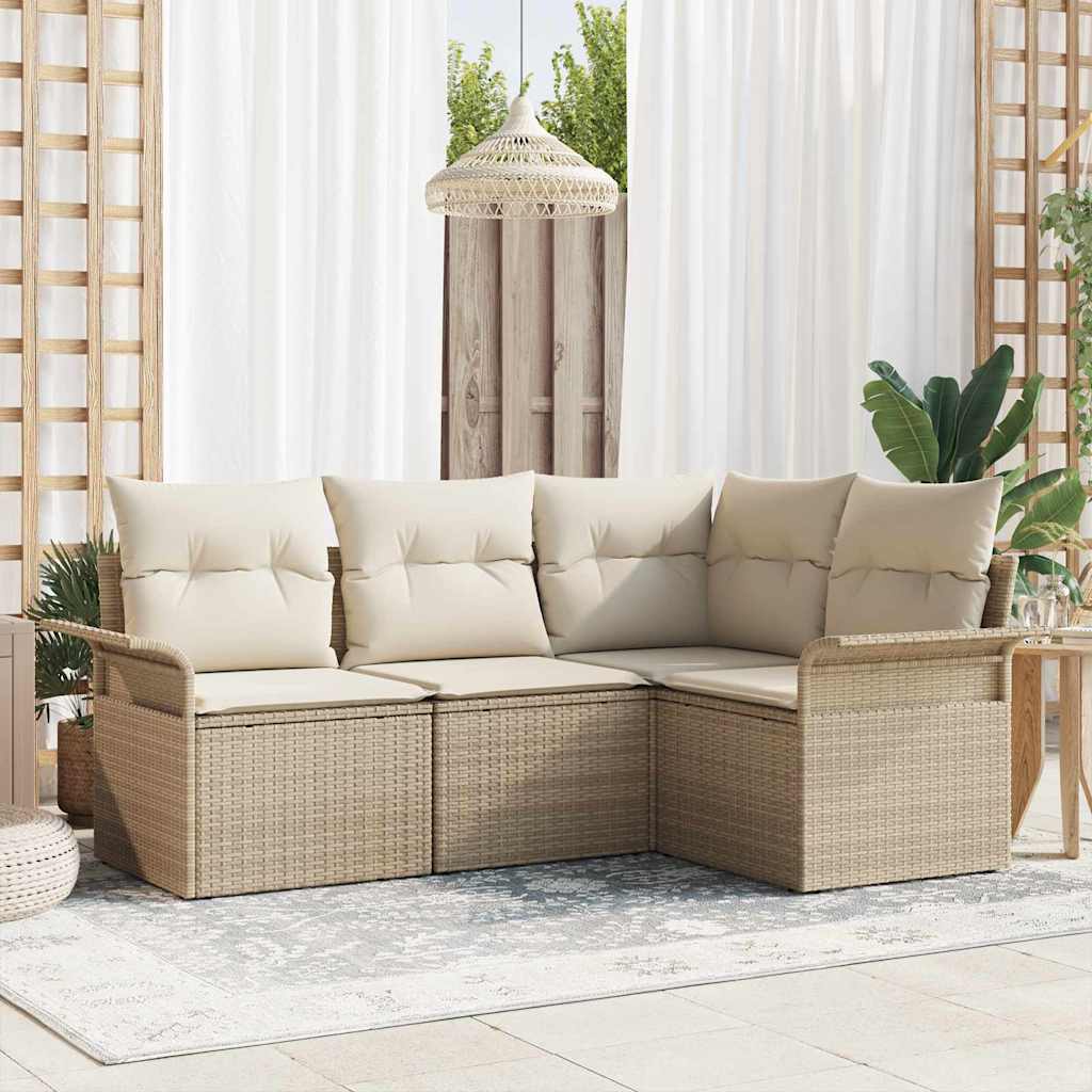 Gartensofa-set mit Speicher 4 pcs Beige Poly-Rattan